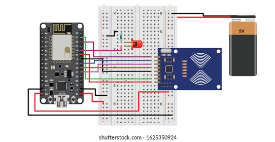 node mcu with rfid reader top view illustration 