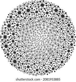 Node relations icon twist round composition. Node relations icons are grouped into round cycle mosaic structure. Abstraction round cluster mosaic is combined from regular node relations icons.