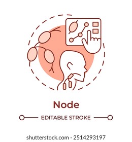 Node soft red concept icon. TNM system. Swollen lymph nodes. Immune system organ. Cancer screening. Round shape line illustration. Abstract idea. Graphic design. Easy to use in article