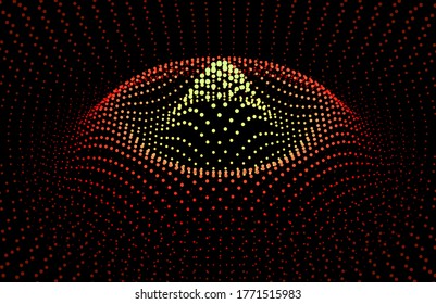 Node surface sea dot wave glowing stream. Drip drop data information. Statistic flow from dynamic particles. Chain of nodes. Colorful lights of intersections sparkles.