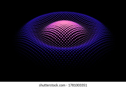 Node surface sea dot wave glowing stream. Drip drop data information. Statistic flow from dynamic particles. Chain of nodes. Colorful lights of intersections sparkles.