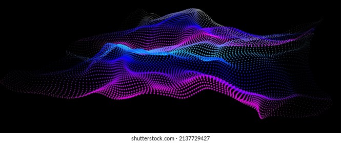 Node waveform topology. Infinity hud big data vibrate. Science bulge hills. Field of cyber dot array. 3d sea points. Grid structure of information flow.