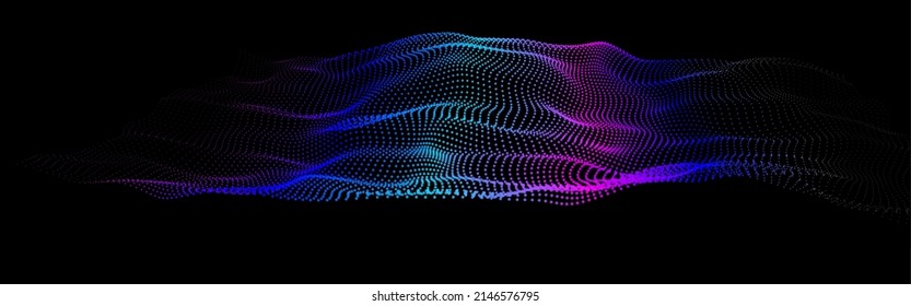 Node waveform topology. Infinity hud big data vibrate. Science bulge hills. Field of cyber dot array. 3d sea points. Grid structure of information flow.