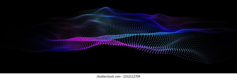 Node waveform topology. Infinity hud big data vibrate. Science bulge hills. Field of cyber dot array. 3d sea points. Grid structure of information flow.