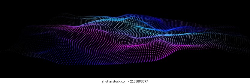 Node waveform topology. Infinity hud big data vibrate. Science bulge hills. Field of cyber dot array. 3d sea points. Grid structure of information flow.