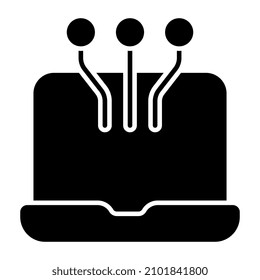 Nodos conectados con minicomputer que muestran el concepto de red de portátiles

