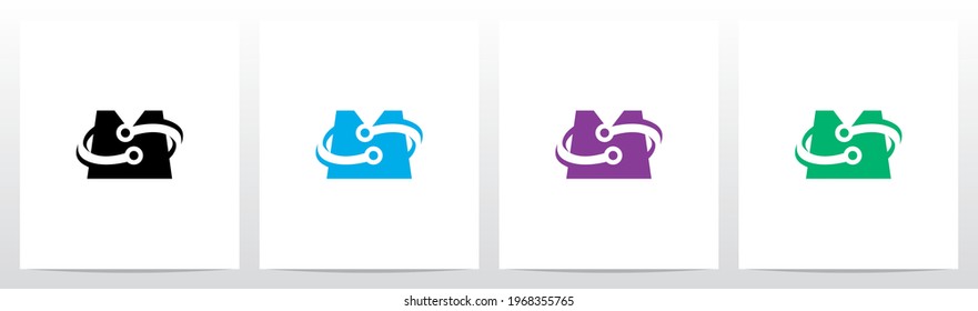 Nodes Orbitting Letter Logo Design M