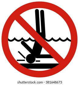 No!Diving in shallow end. Posters restraining type regulating safe behavior on the water.