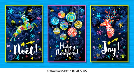 Noel, Best Wishes greeting cards. New Year, Christmas tree branches decor. Seasons decoration design pattern background, package, cover, banner. Hand drawn vector illustration.