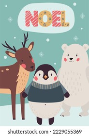 Noel card, Christmas card, Funny picture about winter animals