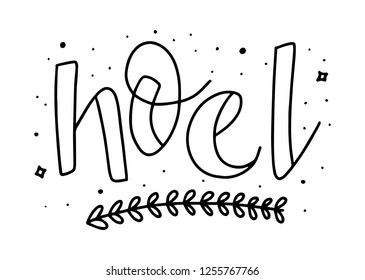 Noel. Christmas hand drawn modern brush lettering. Christmas lettering typography for holiday greeting card.