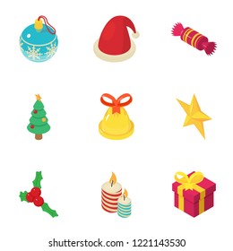 Noel icons set. Isometric set of 9 noel vector icons for web isolated on white background