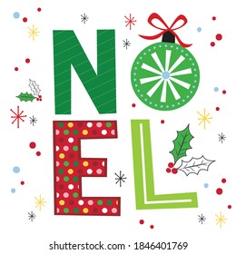 Noel letter with red and white colored, vector illustration