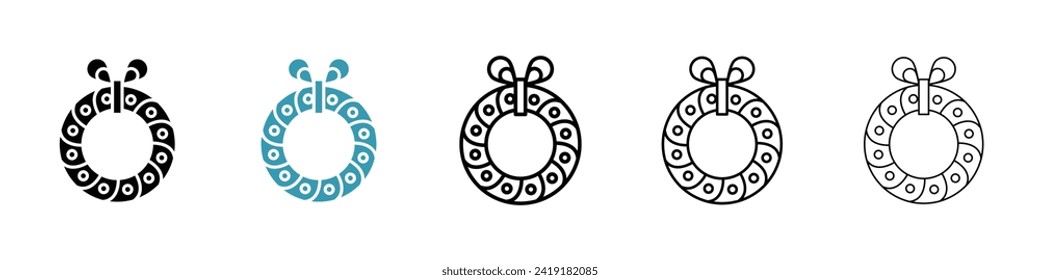 Noel Wreath Vector Icon Set. Yuletide Circular Garland Vector Symbol for UI Design.