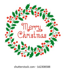 Noel wreath with a wish of Merry Christmas. Vector illustration.