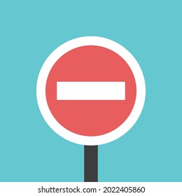 No-entry traffic sign, white brick in red circle. Do not enter, restriction, transportation, prohibition and prevention concept. Flat design. EPS 8 vector illustration, no transparency, no gradients