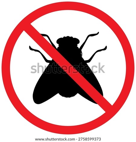A no-fly symbol with a fly icon crossed out, indicating an insect-free area. Commonly used in food and hygiene environments. Editable vector on a white background.