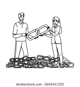 nofollow canonical url vetor. markup flat, schema marketing, estratégia pesquisar nofollow canonical url character. pessoas linha preta desenho ilustração