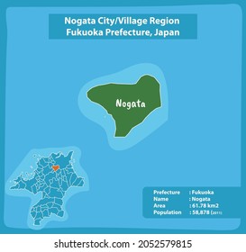 Nogata City Village Region Fukuoka Prefecture Map, Japan