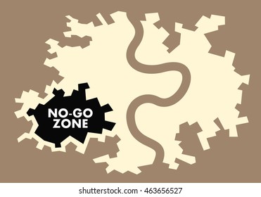 No-Go Zone - plan of city with highlighted suburban area. Excluded territory with social problems: marginalization, violence, criminality, delinquency, extremism, radicalism, vandalism and drugs