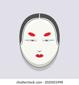 Noh mask isolated on light background vector illustration. Japanese festival design element. Traditional asian culture symbol in cartoon style