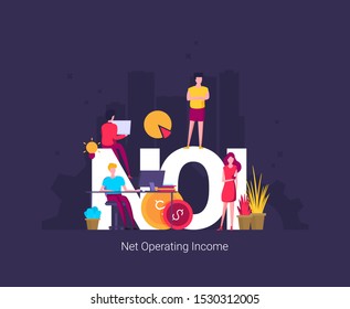 NOI, net operating income. Concept with keywords, letters and icons. Colored flat vector illustration.