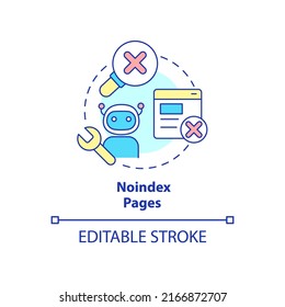 Noindex pages concept icon. Exclude page from search results. SEO principle abstract idea thin line illustration. Isolated outline drawing. Editable stroke. Arial, Myriad Pro-Bold fonts used
