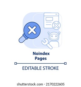 Noindex pages light blue concept icon. Exclude page from search result. SEO principle abstract idea thin line illustration. Isolated outline drawing. Editable stroke. Arial, Myriad Pro-Bold fonts used