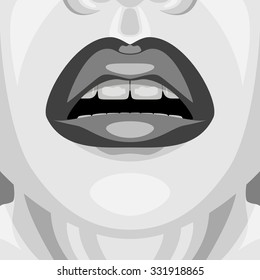 Noir beauty Woman vector Face with open Mouth and perfect Skin. Makeup Illustration