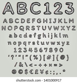 Noir movie retro style font with marble texture in black and white with red reflection glare