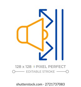 Rauschbarriere Pixel perfekt zwei Farben Linie Symbol. Struktur blockieren und absorbieren Geräusche. Straßeninfrastruktur zweifarbiges Umrisssymbol. Lineares Piktogramm mit Duoton. Isolierte Abbildung. Bearbeitbarer Strich