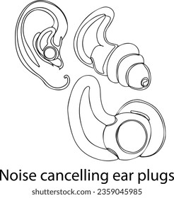 Noise Cancelling Ear Plugs Sketch Drawing - Sleep Comfort Vector, Vector Illustration of Comfortable Sleep Earplugs, Good Sleep with Noise Cancelling Ear Plugs - Vector Art