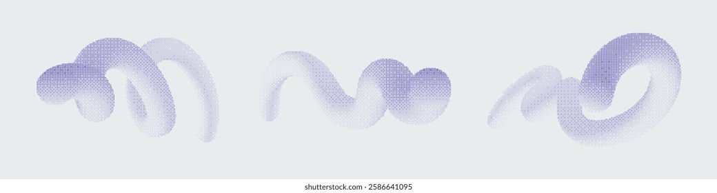 Noise curvy lines set. Grain wave stripe of dots