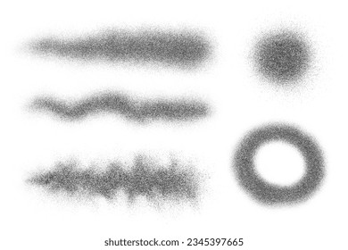 Noise effect with grain texture. Shapes with grain gradient and stipple shadow. Dotted wave of paint. Grunge lines and circles. Vector illustration.