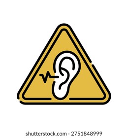Noise Exposure Control Icon Professional UI Symbol for Hearing Conservation, Industrial Acoustic Safety, and OHS Compliance Isolated on White.UI graphic is designed for occupational health and safety (OHS) software, industrial hygiene monitoring systems, and workplace safety training modules. It represents the protocols and measures for managing high decibel levels and protecting workers from hearing loss. Ideal for safety compliance dashboards, acoustic audit reports, and industrial health portals. Isolated on white background.