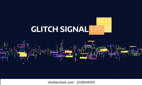 Noise glitch signal. Data flow bug and damage. Signal digital. Geometric chaos banner