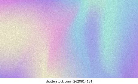 Noise Gradient Background. Abstract Grainy Bg In Pink, Purple And Blue Colors. Iridescent Hologram. Pearlescent Holographic Texture With Rainbow Foil. Modern Film Photo With Fluorescent Dust
