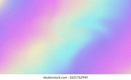 Noise Gradient Background. Abstract Grainy Bg In Pink, Purple And Blue Colors. Iridescent Hologram. Pearlescent Holographic Texture With Rainbow Foil. Retro Vector Design With Pastel Ink