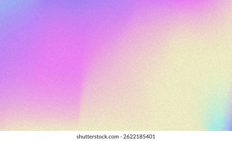 Noise Gradient Background. Abstract Grainy Bg In Pink, Purple And Blue Colors. Iridescent Hologram. Pearlescent Holographic Texture With Rainbow Foil. Modern Film Photo With Fluorescent Dust