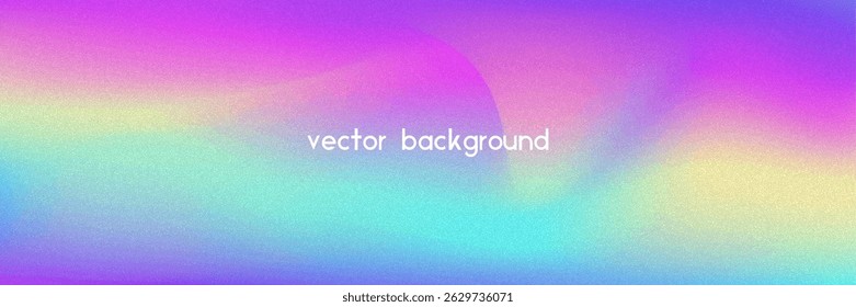 Fundo de gradiente de ruído. Abstrato Bg Granulado Nas Cores Rosa, Roxa E Azul. Holograma Iridescente. Textura Holográfica Pearlescente Com Folha De Arco-Íris. Design de vetor retro com tinta pastel