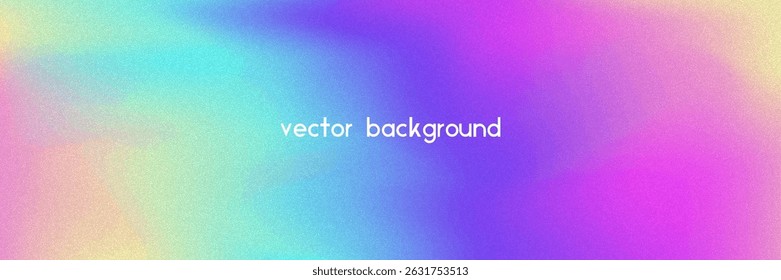 Rauschverlauf-Hintergrund Abstrakter, körniger BG in den Farben Rosa, Lila und Blau. Irisierendes Hologramm. Perlglanz holografische Textur mit Regenbogenfolie. Moderne Fotowand mit weichem Splash