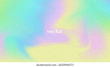 Rauschverlauf-Hintergrund Abstrakter, körniger BG in den Farben Rosa, Lila und Blau. Irisierendes Hologramm. Perlglanz holografische Textur mit Regenbogenfolie. Alter Filmfilter auf pastellfarbenem Hintergrund