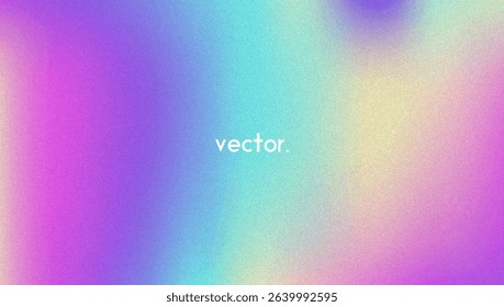 Noise Gradient Background. Abstract Grainy Bg In Pink, Purple And Blue Colors. Iridescent Hologram. Pearlescent Holographic Texture With Rainbow Foil. Modern Film Photo With Fluorescent Dust