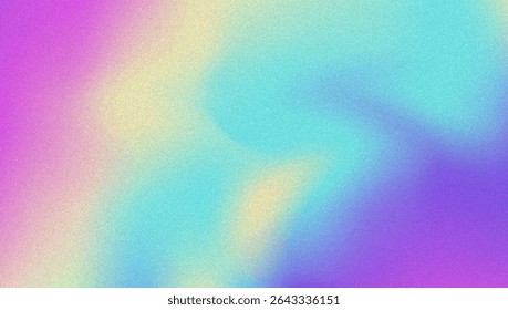 Fundo de gradiente de ruído. Abstrato Bg Granulado Nas Cores Rosa, Roxa E Azul. Holograma Iridescente. Textura Holográfica Pearlescente Com Folha De Arco-Íris. Mancha De Aquarela Em Estilo De Malha Pérola