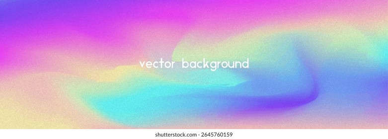 Fundo de gradiente de ruído. Abstrato Bg Granulado Nas Cores Rosa, Roxa E Azul. Holograma Iridescente. Textura Holográfica Pearlescente Com Folha De Arco-Íris. Design de vetor retro com tinta pastel
