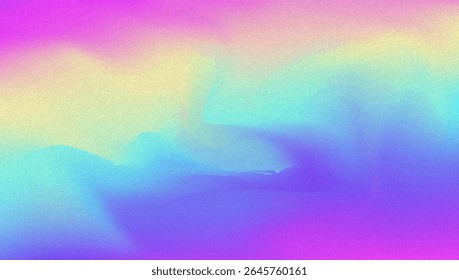 Noise Gradient Background. Abstract Grainy Bg In Pink, Purple And Blue Colors. Iridescent Hologram. Pearlescent Holographic Texture With Rainbow Foil. Grunge Blur Backdrop In Silver Mesh