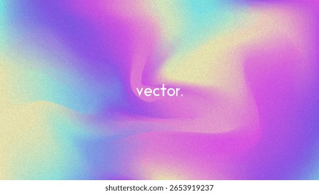 Rauschverlauf-Hintergrund Abstrakter, körniger BG in den Farben Rosa, Lila und Blau. Irisierendes Hologramm. Perlglanz holografische Textur mit Regenbogenfolie. Tinteneffekt mit Aquarell-Wolkenwelle