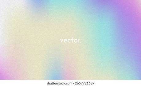 Rauschverlauf-Hintergrund Abstrakter, körniger BG in den Farben Rosa, Lila und Blau. Irisierendes Hologramm. Perlglanz holografische Textur mit Regenbogenfolie. FLÜSSIGE LACKWELLE MIT ELEGANTEM GLANZ