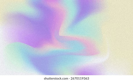 Fundo de gradiente de ruído. Abstrato Bg Granulado Nas Cores Rosa, Roxa E Azul. Holograma Iridescente. Textura Holográfica Pearlescente Com Folha De Arco-Íris. Parede de verão com efeito de poeira de aquarela
