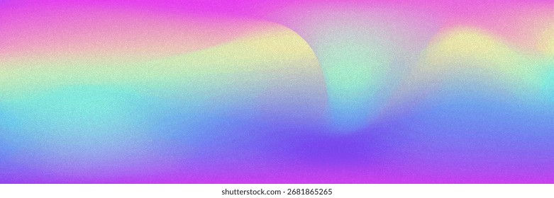 Noise Gradient Background. Abstract Grainy Bg In Pink, Purple And Blue Colors. Iridescent Hologram. Pearlescent Holographic Texture With Rainbow Foil. Futuristic 3d Wallpaper With Lens Burn